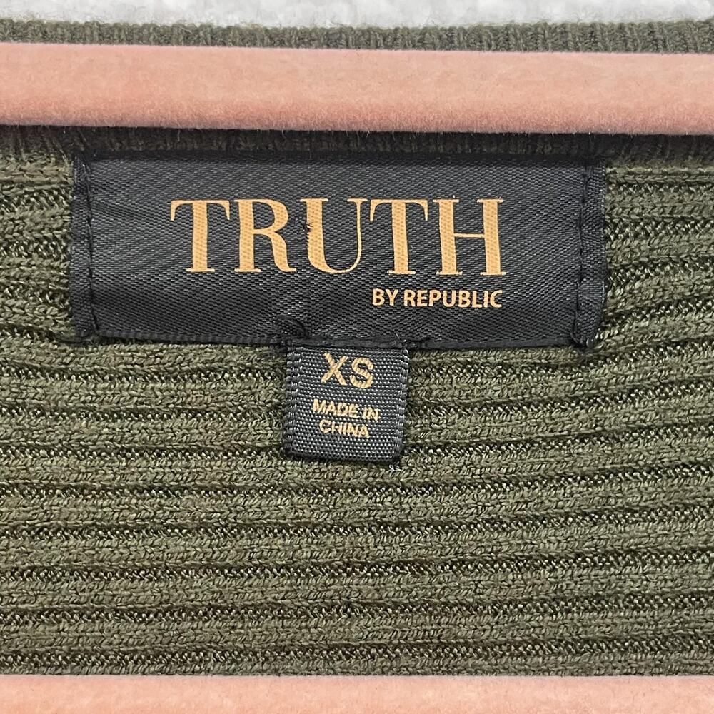 Truth By Republic Sweater Womens XS Green Ribbed Button Front Knit Cardigan - Picture 3 of 11